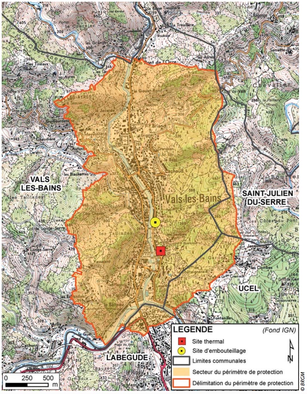 Secteur du périmètre de protection du gisement d’eau minérale et thermale de Vals-les-Bains